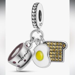 Sterling Silver 925 Breakfast Charm Coffee, Egg, and Toast fits all pandoras